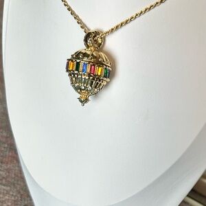 Vintage PISCITELLI Multicolored Rhinestone Sphere Pendant Necklace 16”